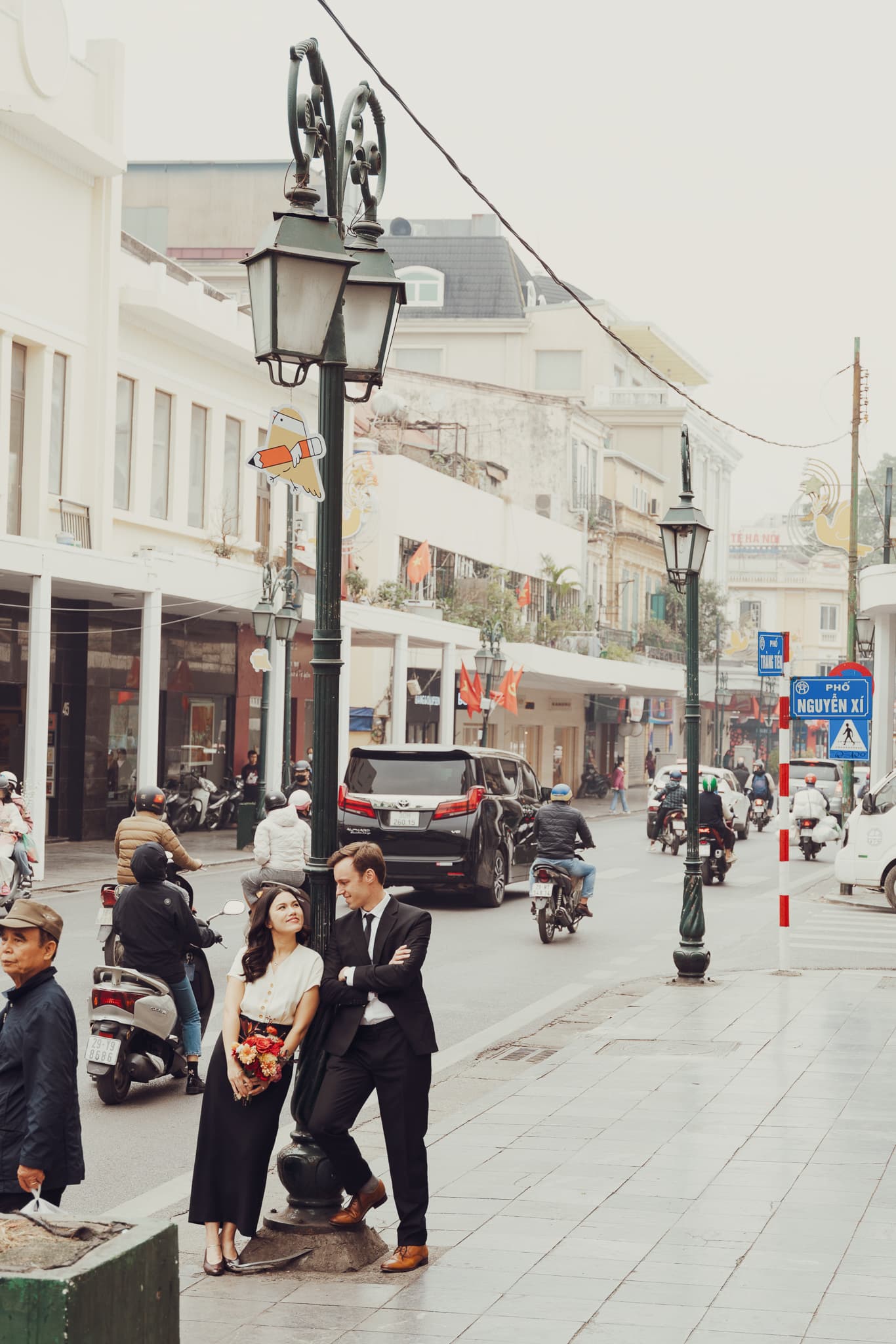 Lisa and Ryan on a street corner in the old quarter